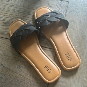a.n.a Black and Tan Sandals with Braided Strap